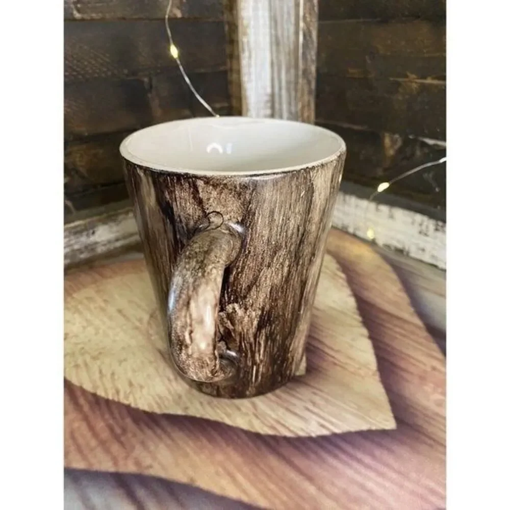 Rustic Wood Grain Coffee Tea Cup Mug Hand Painted Matte Finish 4.5 X 3.5 in
